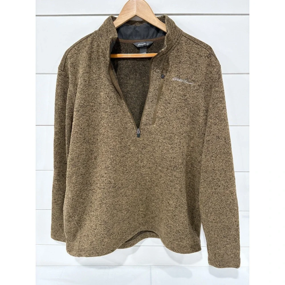 Eddie‎ Bauer Sweater Mens Extra Large XL Brown Quarter Zip Pullover Heathered